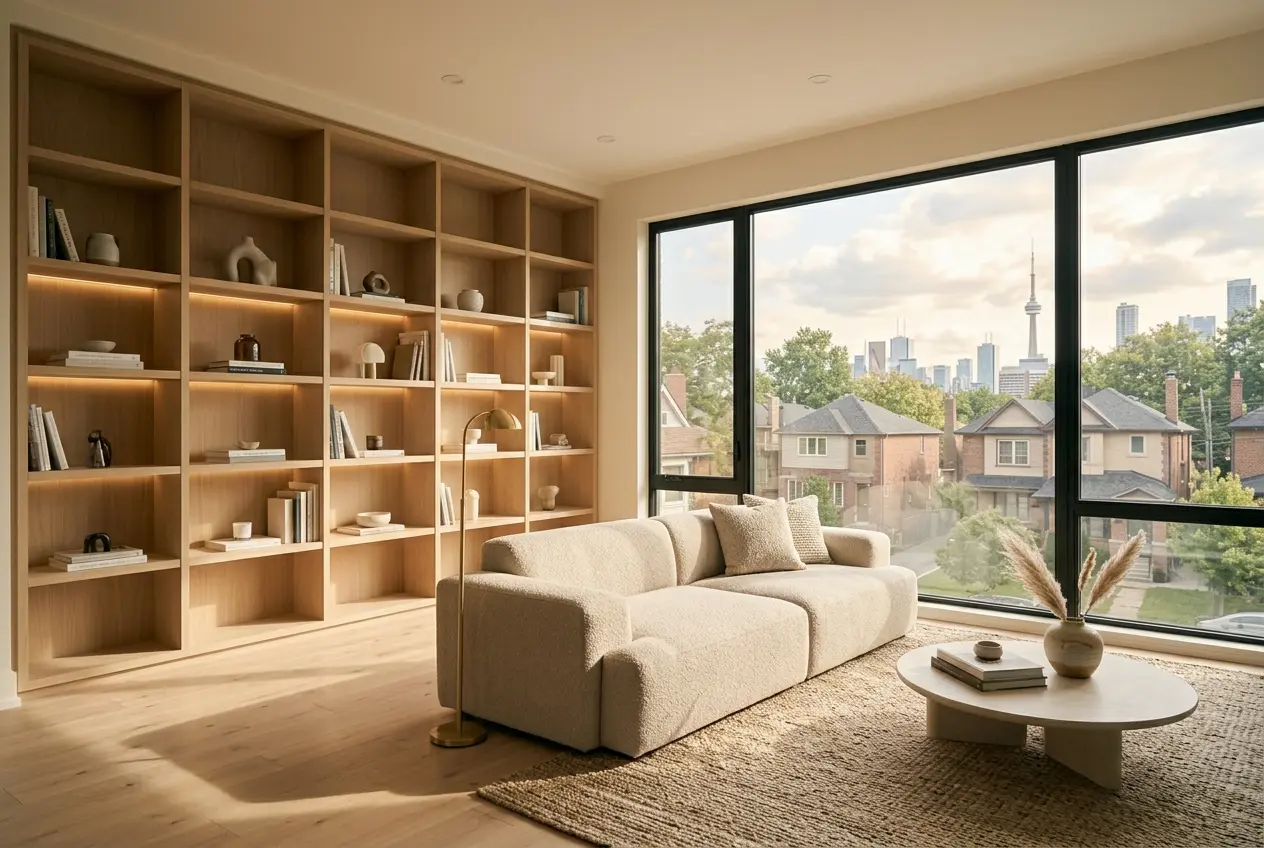 Renovated open-plan living room with white oak floors — Arc & Stone Toronto