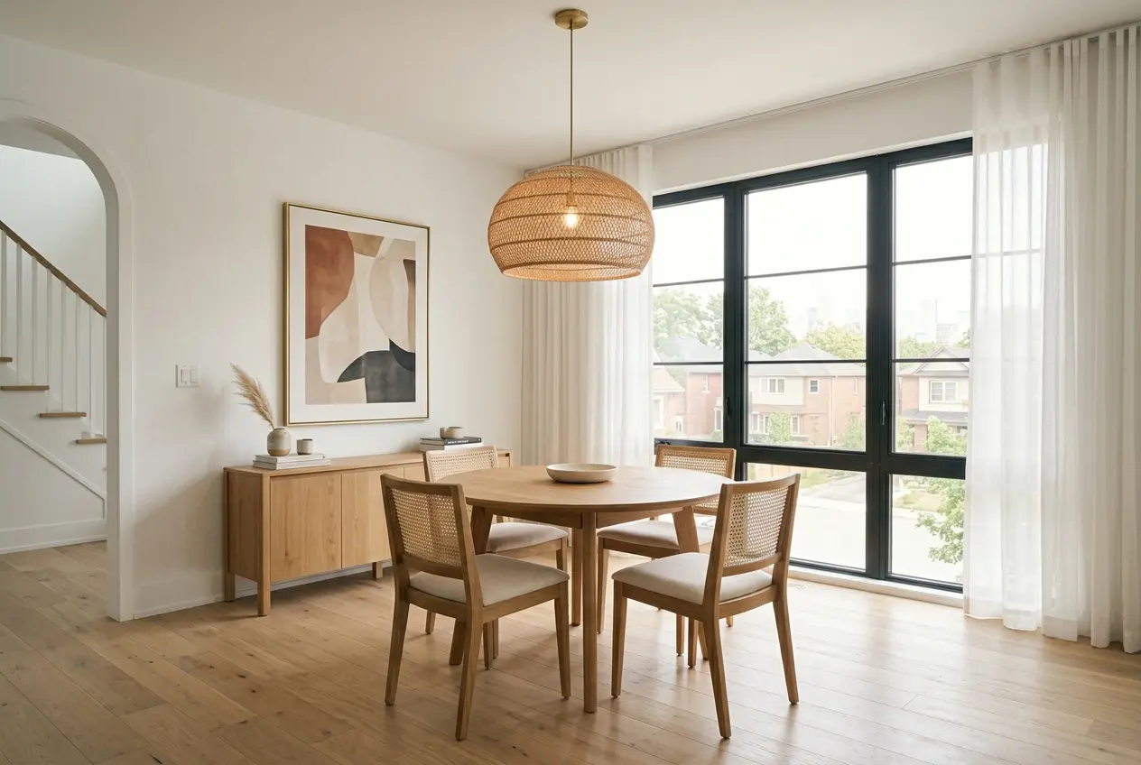 Renovated dining room with warm lighting and hardwood floors — Arc & Stone Toronto